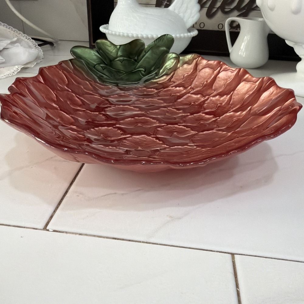 Medium Pineapple Glass Serving Platter Bronze Green Tropical Decor Tray MCM - Picture 2 of 12